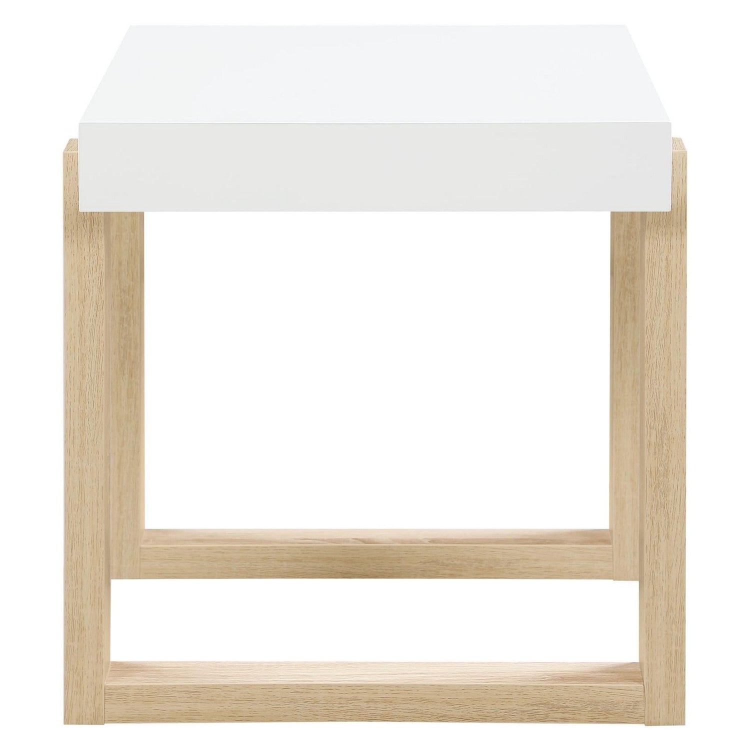 Pala Rectangular End Table with Sled Base White High Gloss and Natural 753397