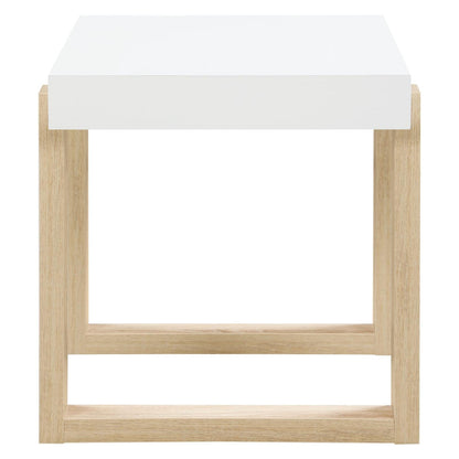 Pala Rectangular End Table with Sled Base White High Gloss and Natural 753397