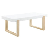 Pala Rectangular Coffee Table with Sled Base White High Gloss and Natural 753398