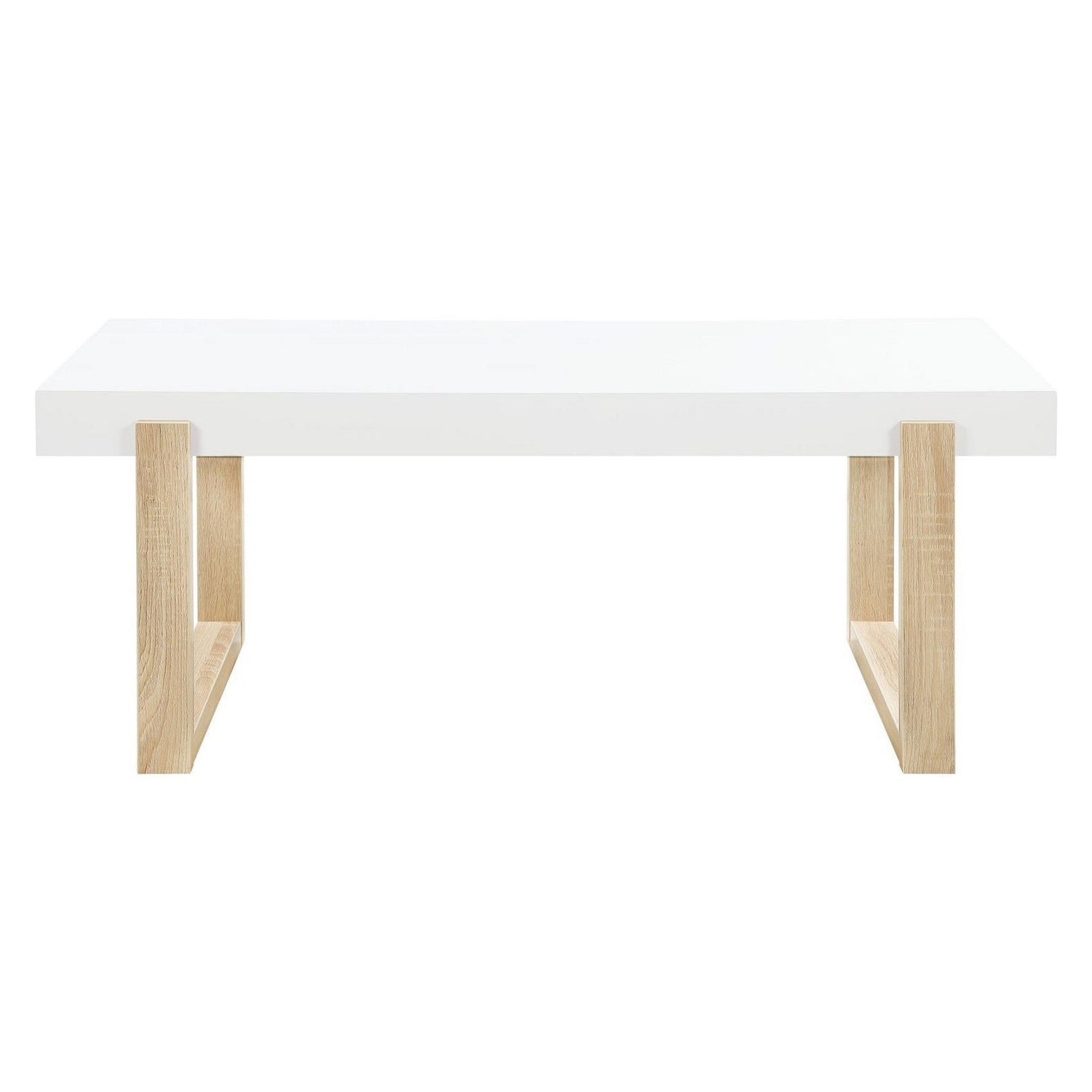 Pala Rectangular Coffee Table with Sled Base White High Gloss and Natural 753398