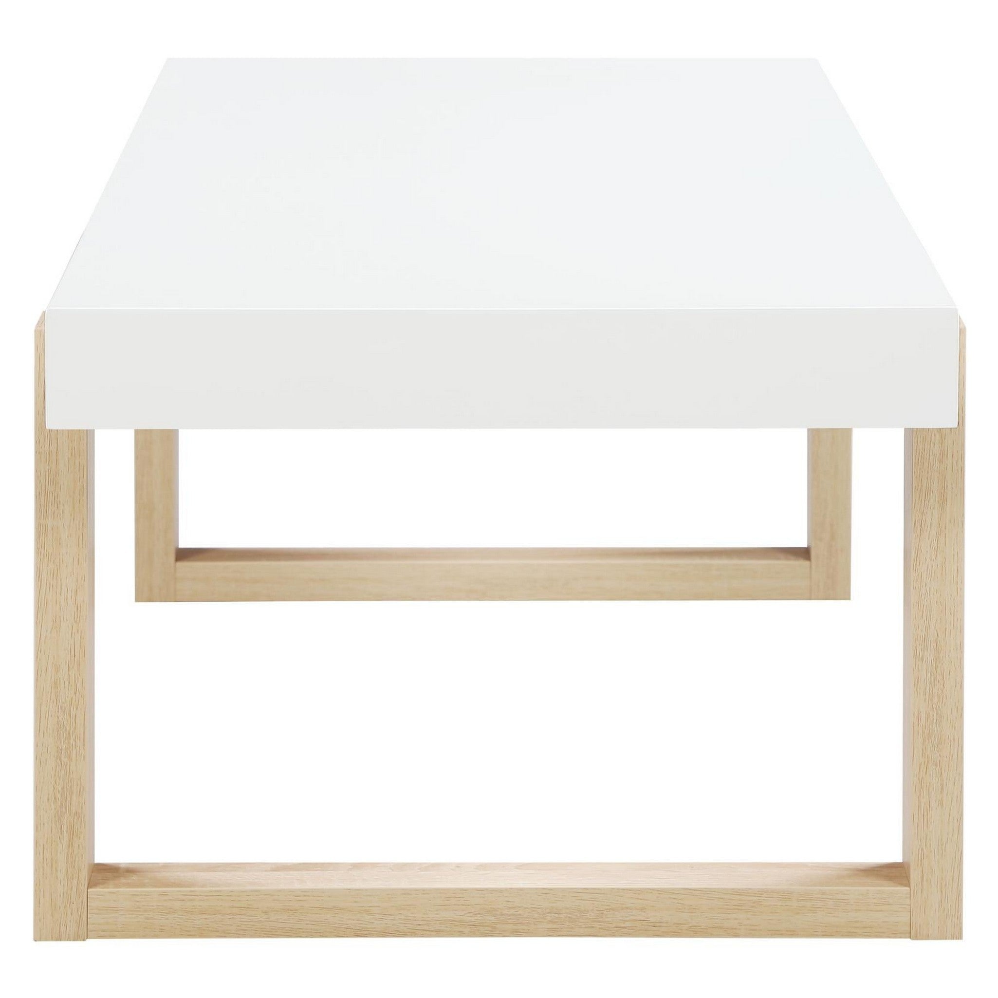 Pala Rectangular Coffee Table with Sled Base White High Gloss and Natural 753398