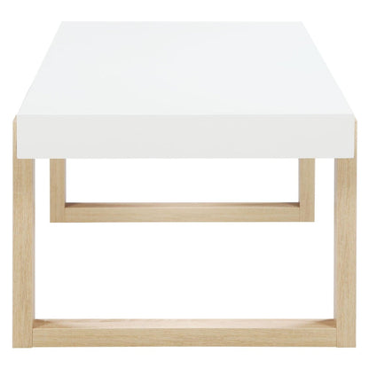 Pala Rectangular Coffee Table with Sled Base White High Gloss and Natural 753398