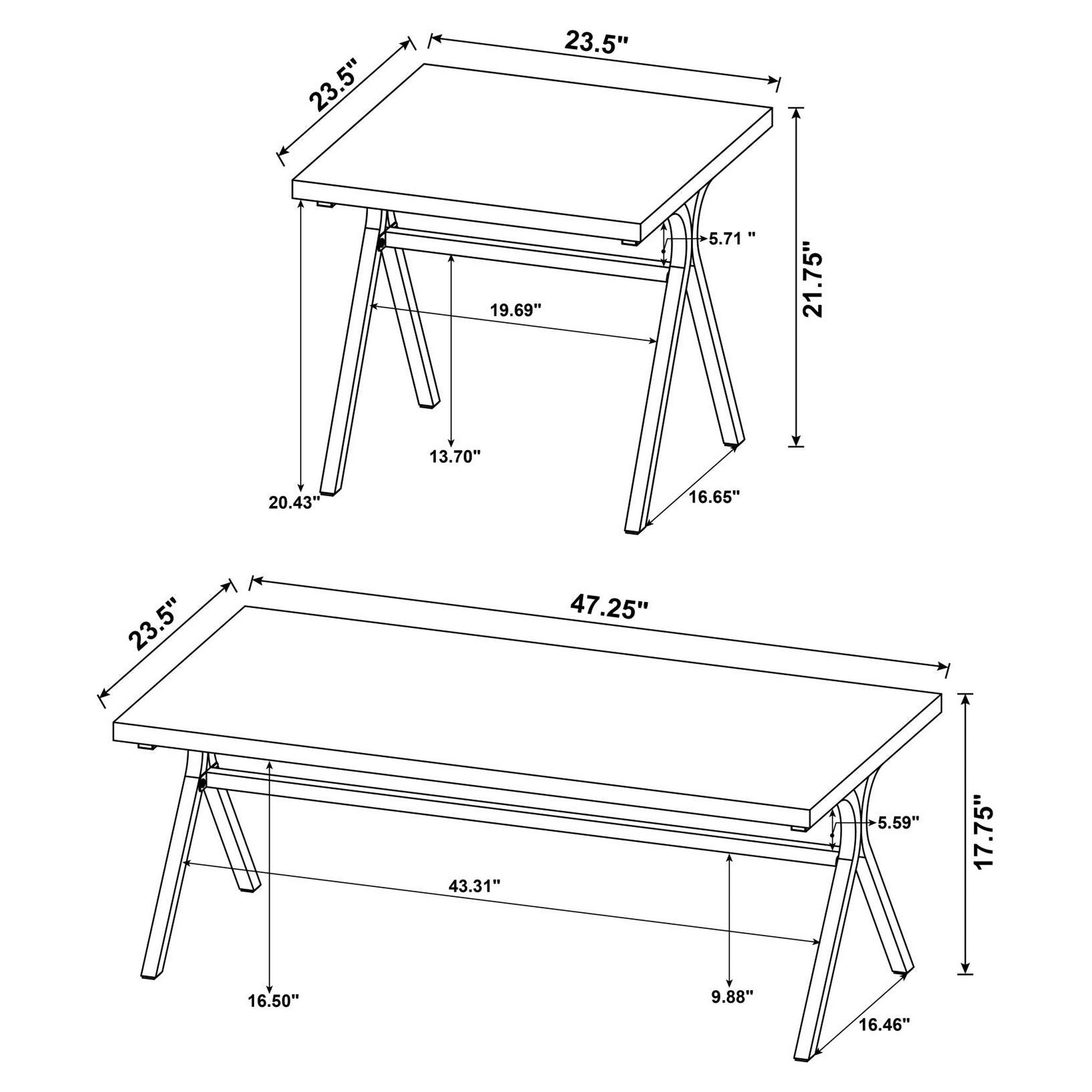 Colmar 3-piece Trestle Occasional Table Set Golden Oak and Gunmetal 753424