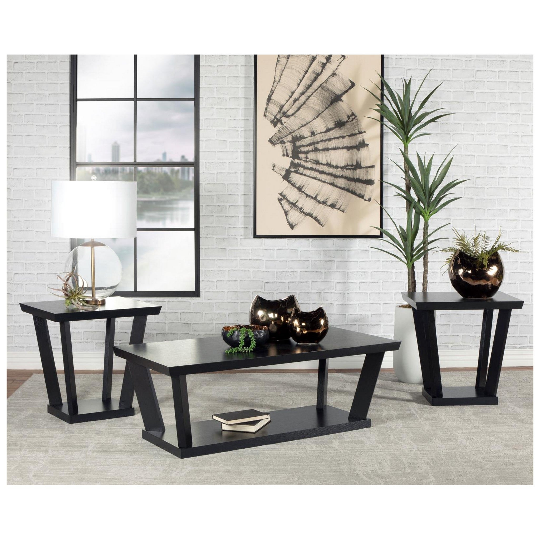 Aminta 3-piece Occasional Set with Open Shelves Black 753434