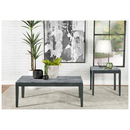 Square End Table Faux Grey Marble and Black 753517