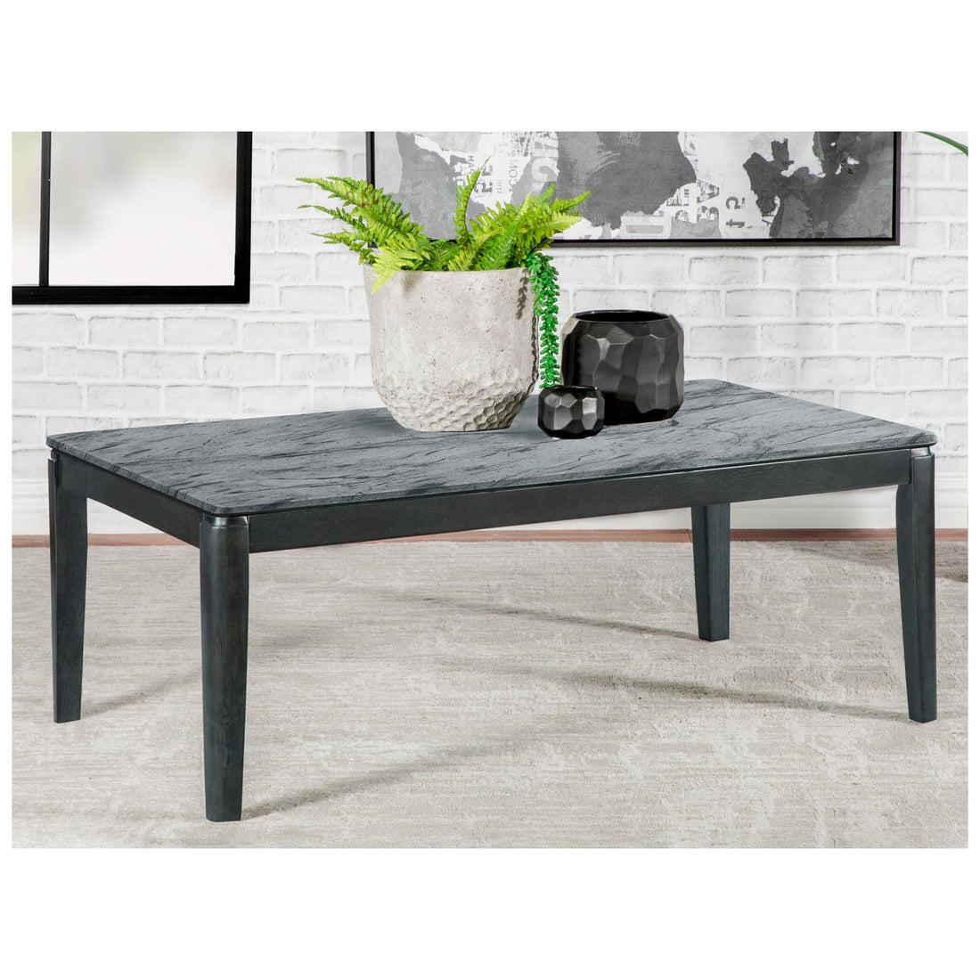 Rectangular Coffee Table Faux Grey Marble and Black 753518