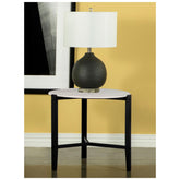 Tandi Round End Table Faux White Marble and Black 753537