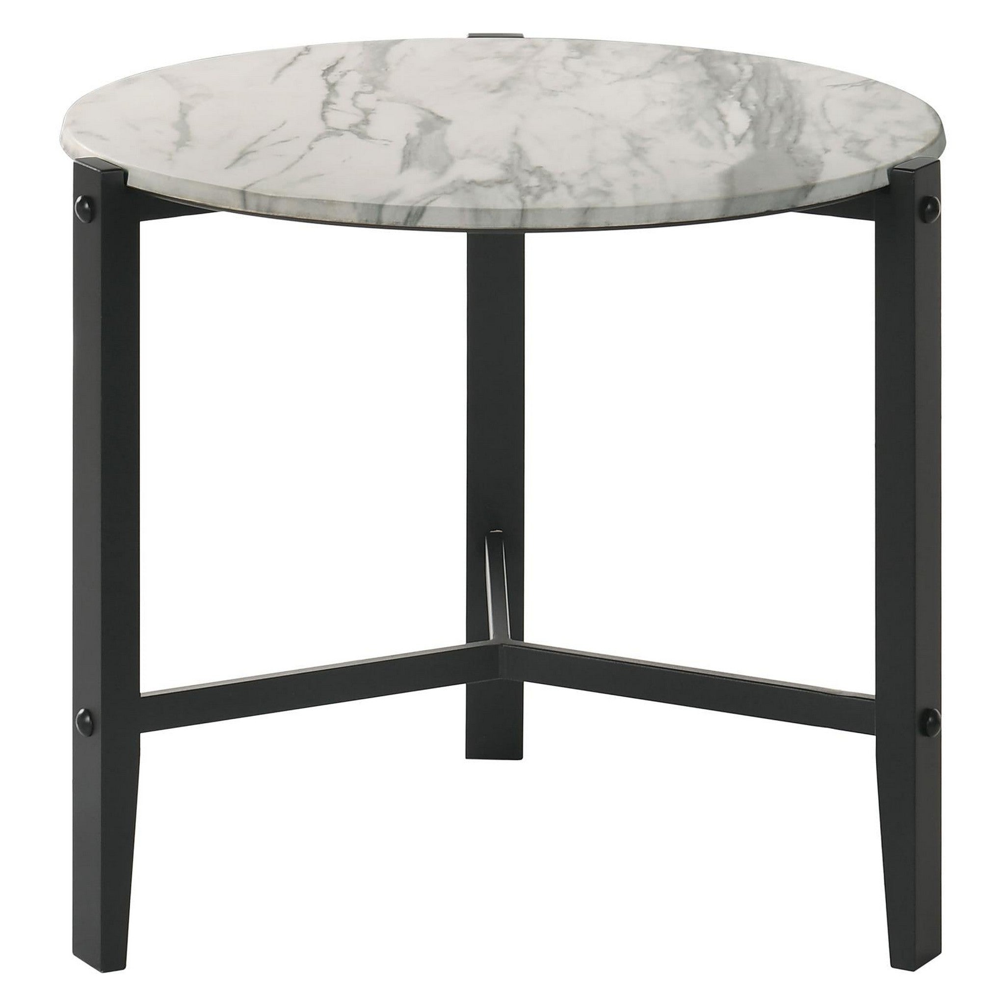 Tandi Round End Table Faux White Marble and Black 753537