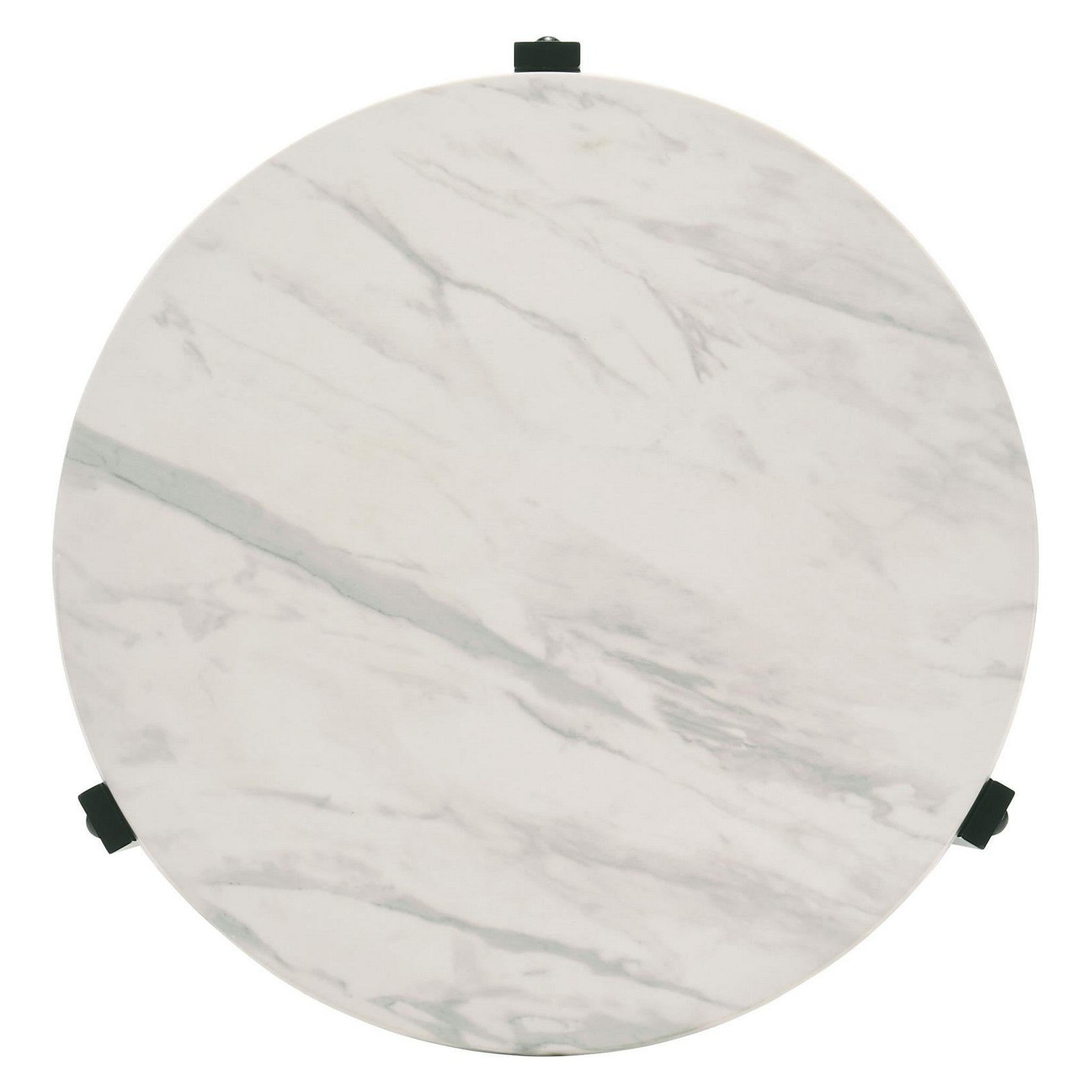 Tandi Round End Table Faux White Marble and Black 753537