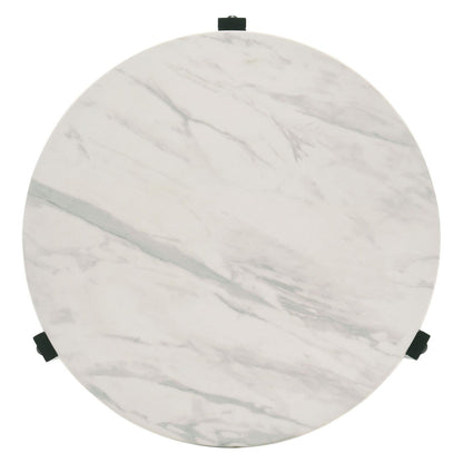 Tandi Round End Table Faux White Marble and Black 753537