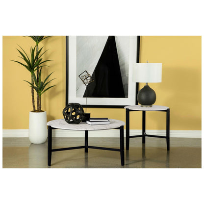 Tandi Round End Table Faux White Marble and Black 753537