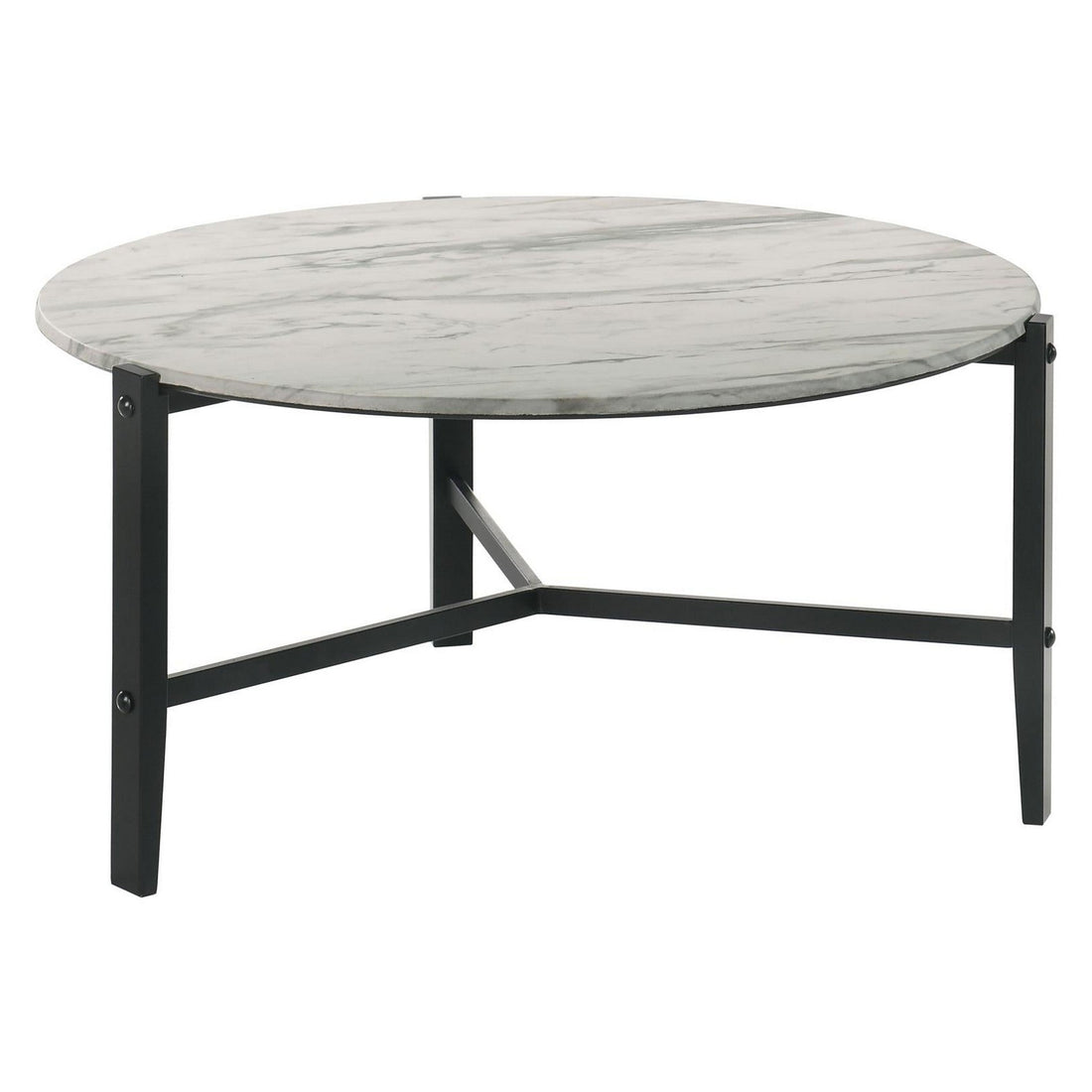 Tandi Round Coffee Table Faux White Marble and Black 753538