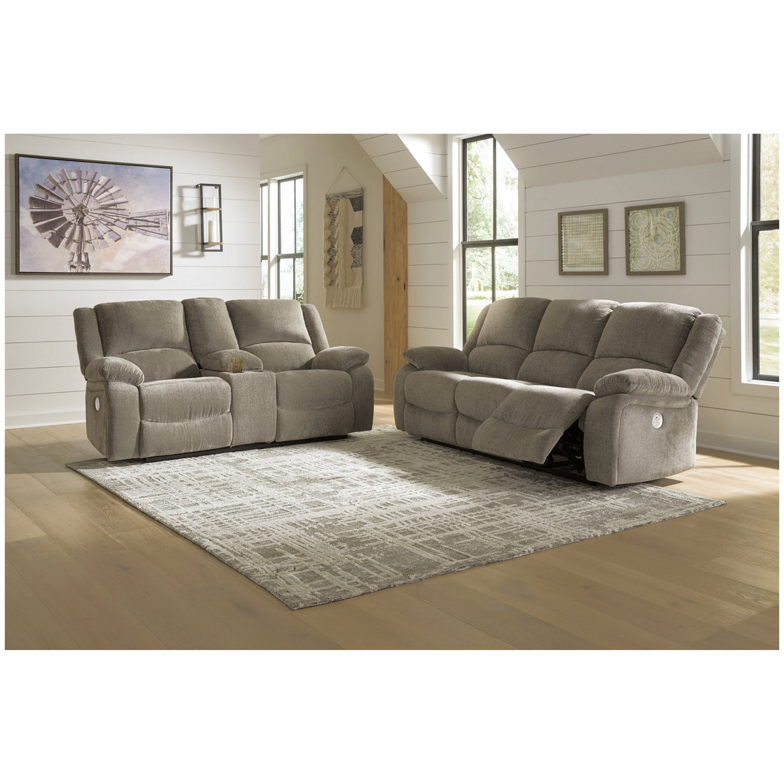 Draycoll Reclining Sofa and Power Reclining Loveseat Ash-76505U3