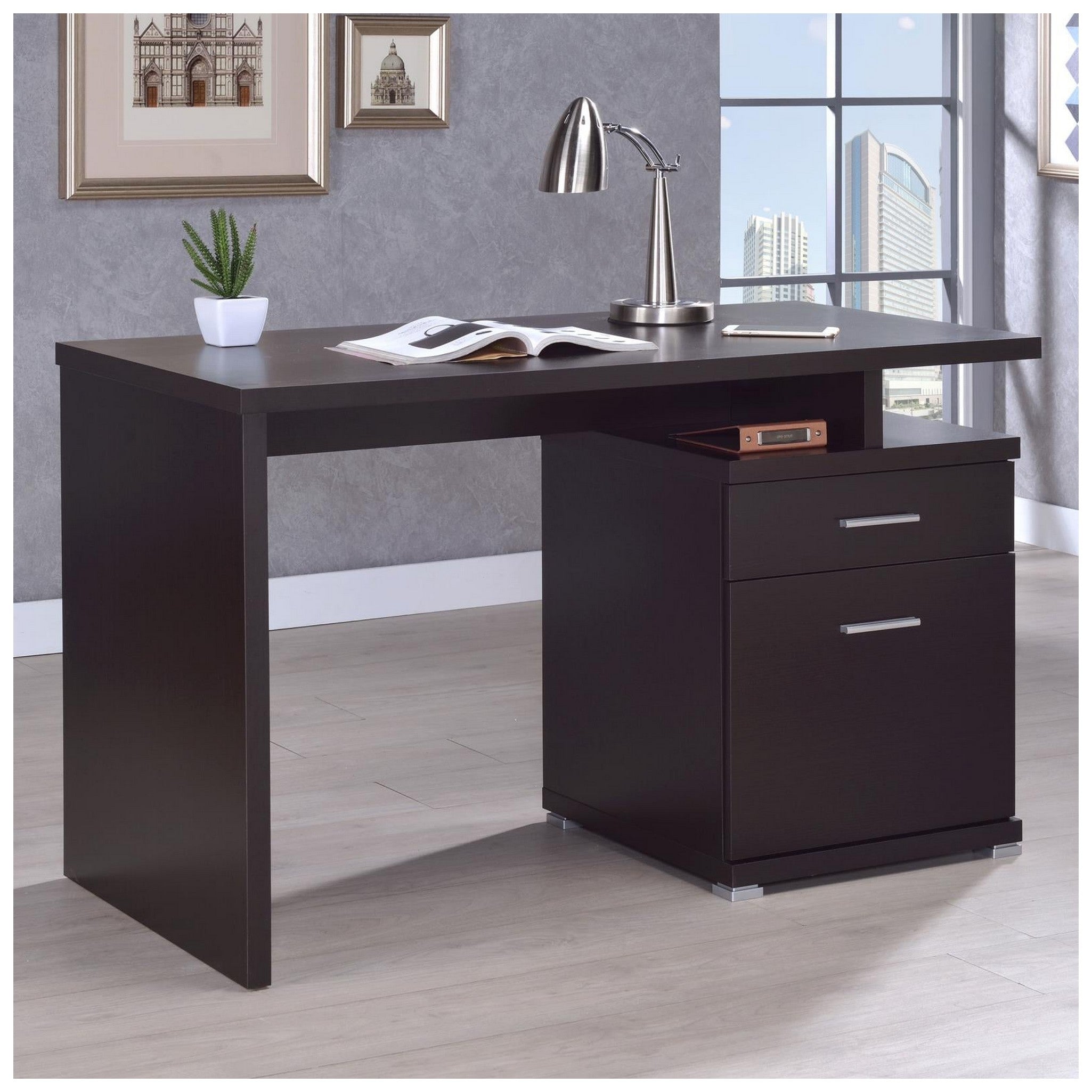 Irving 2-drawer Office Desk with Cabinet Cappuccino 800109