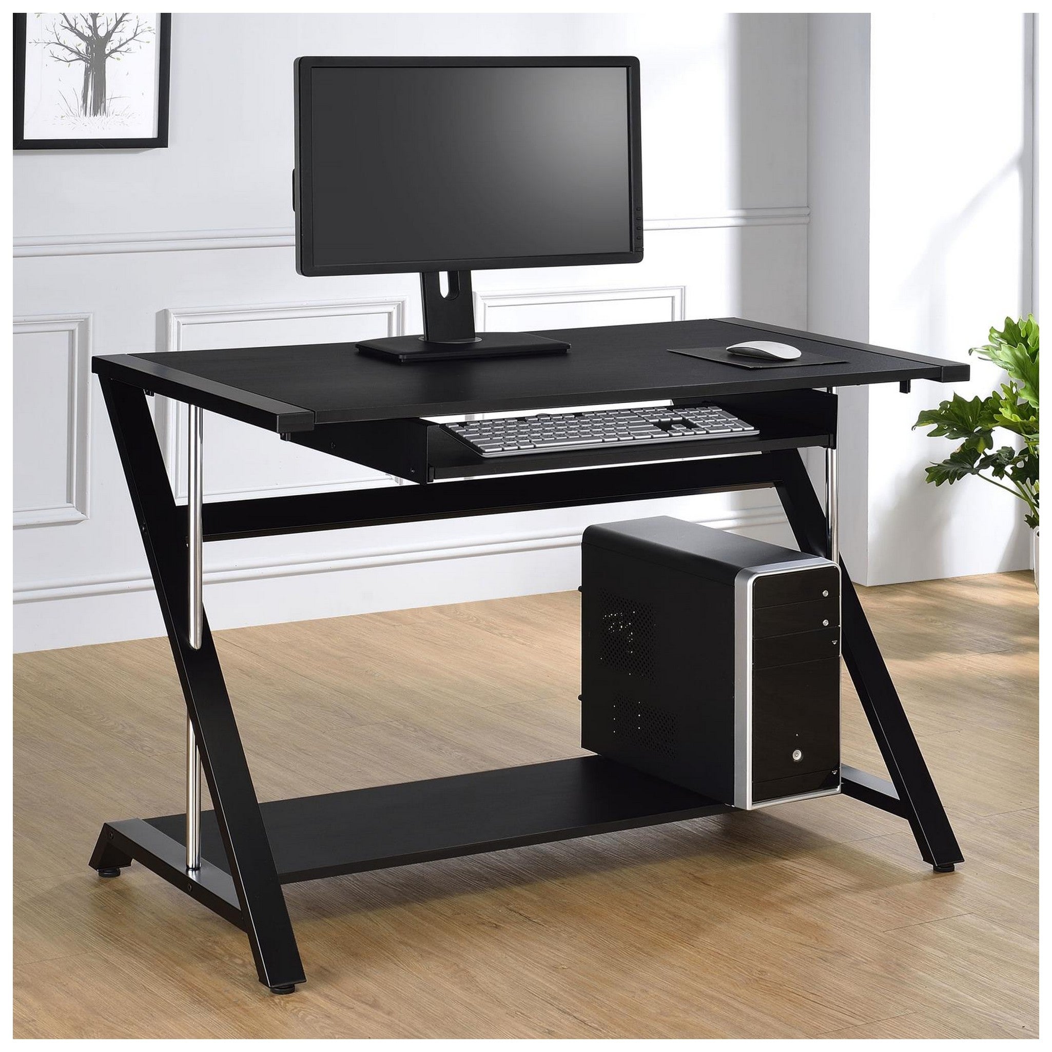 Mallet Computer Desk with Bottom Shelf Black 800222