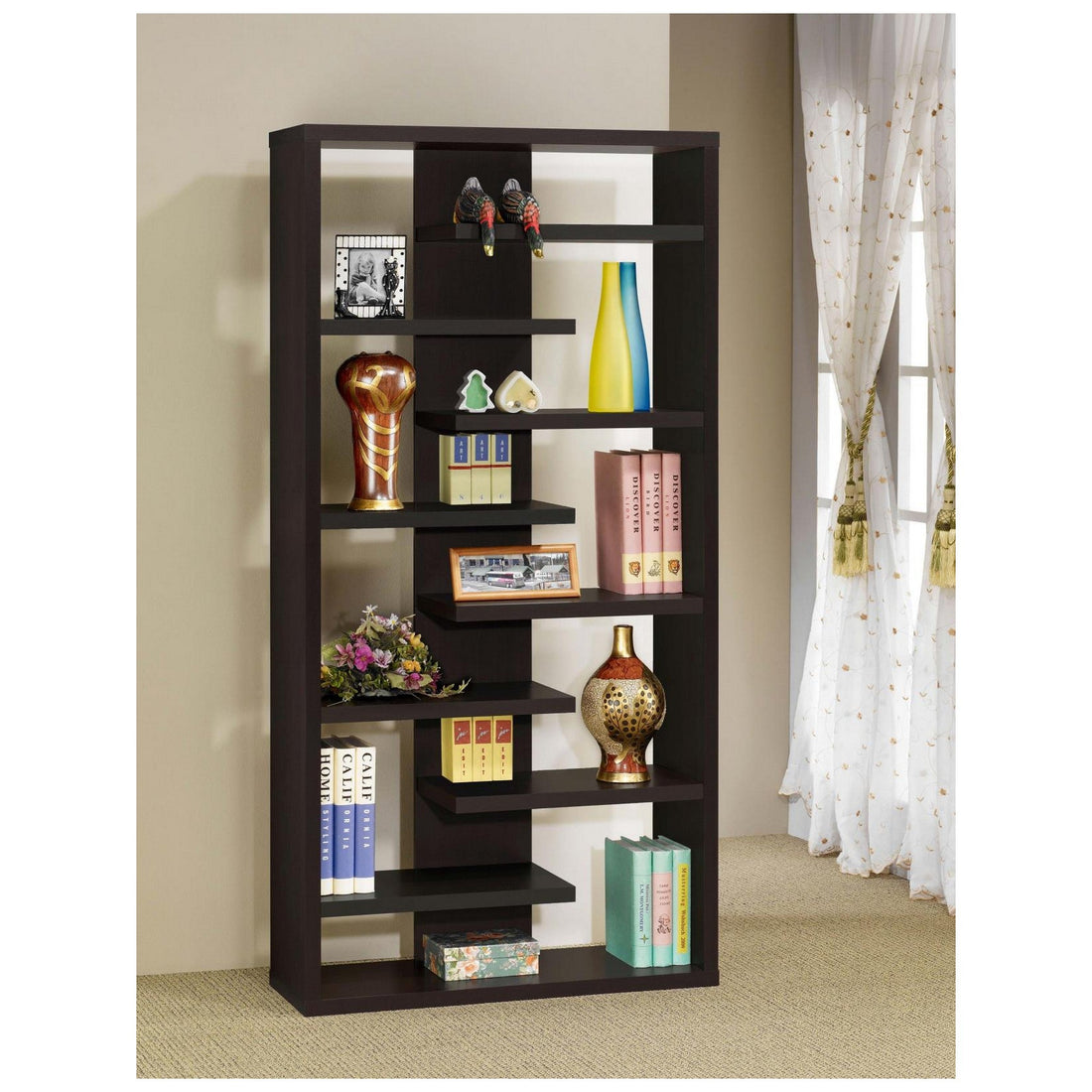 Altmark Bookcase with Staggered Floating Shelves Cappuccino 800265