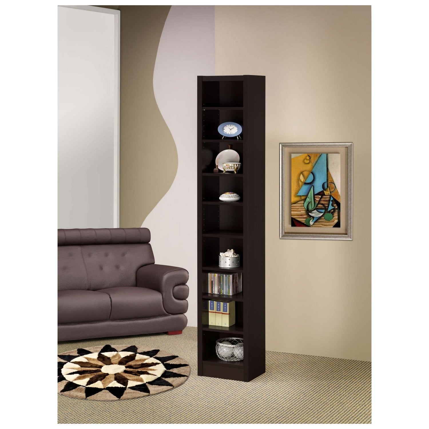 Eliam Rectangular Bookcase with 2 Fixed Shelves Cappuccino 800285