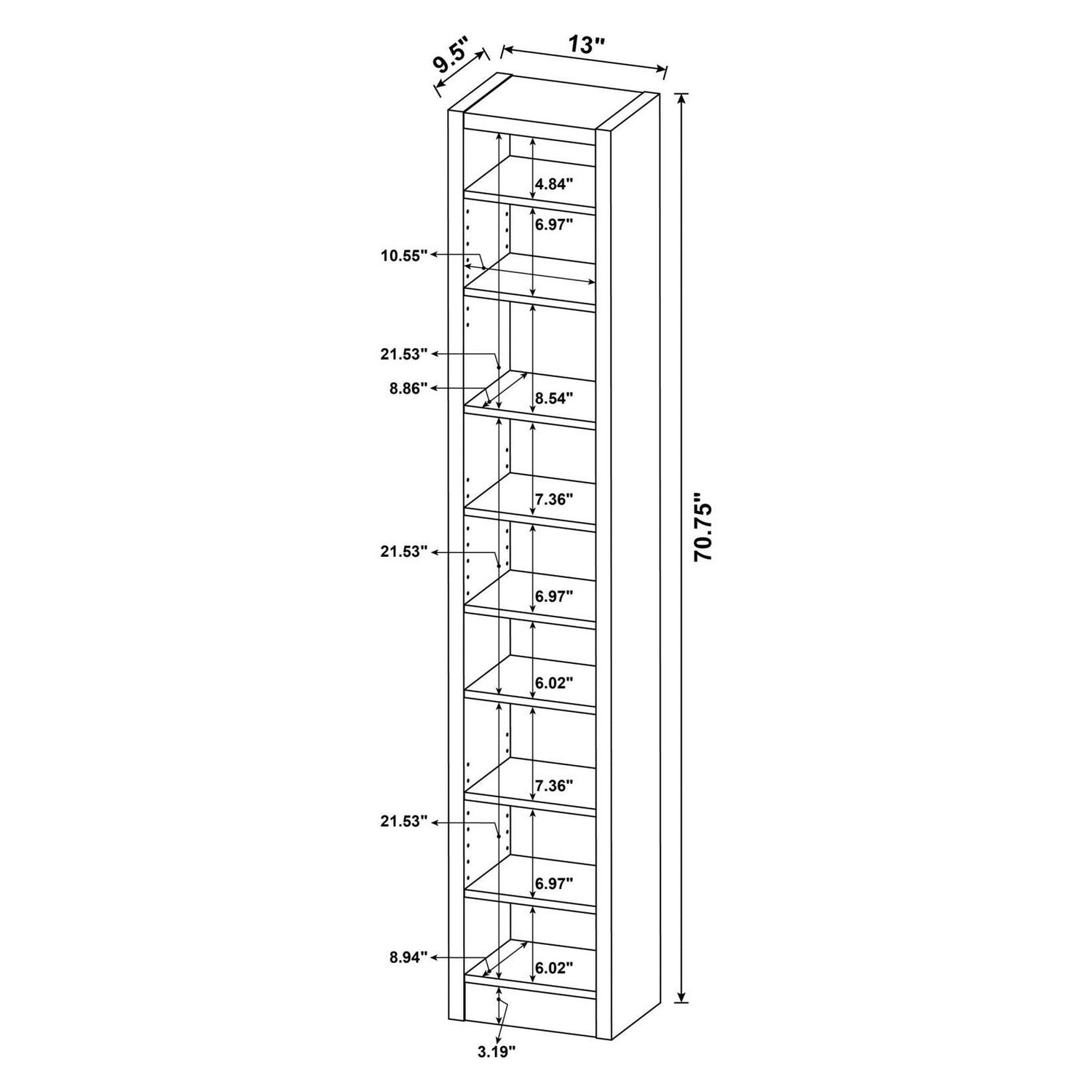 Eliam Rectangular Bookcase with 2 Fixed Shelves Cappuccino 800285