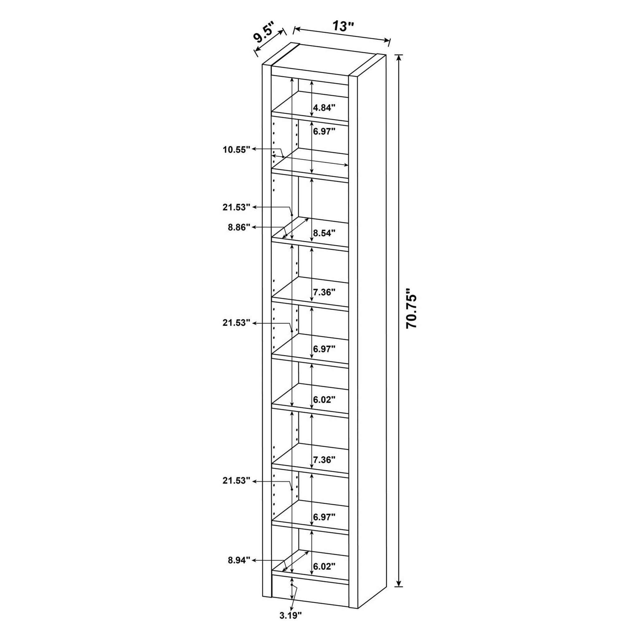 Eliam Rectangular Bookcase with 2 Fixed Shelves Cappuccino 800285