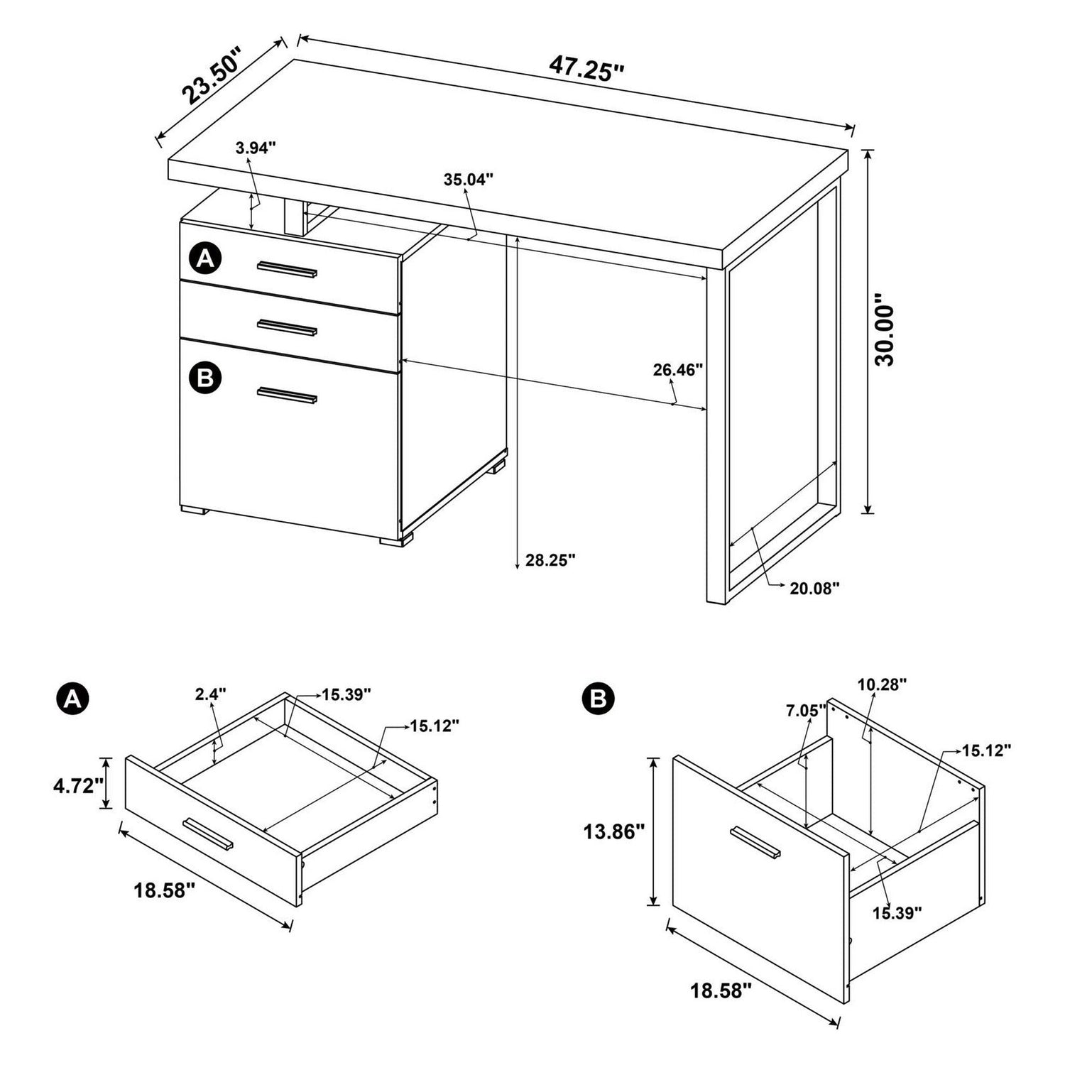 Brennan 3-drawer Office Desk White 800325