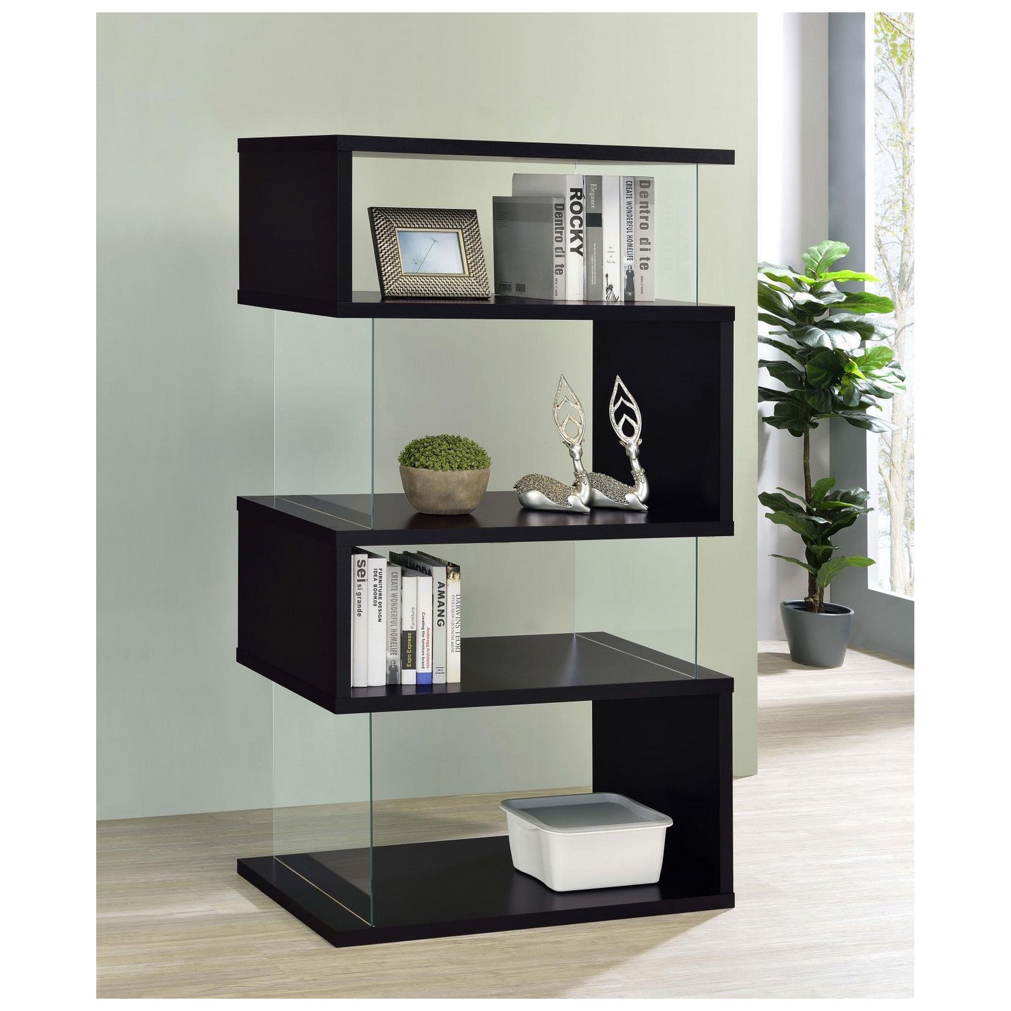 Emelle 4-tier Bookcase Black and Clear 800340