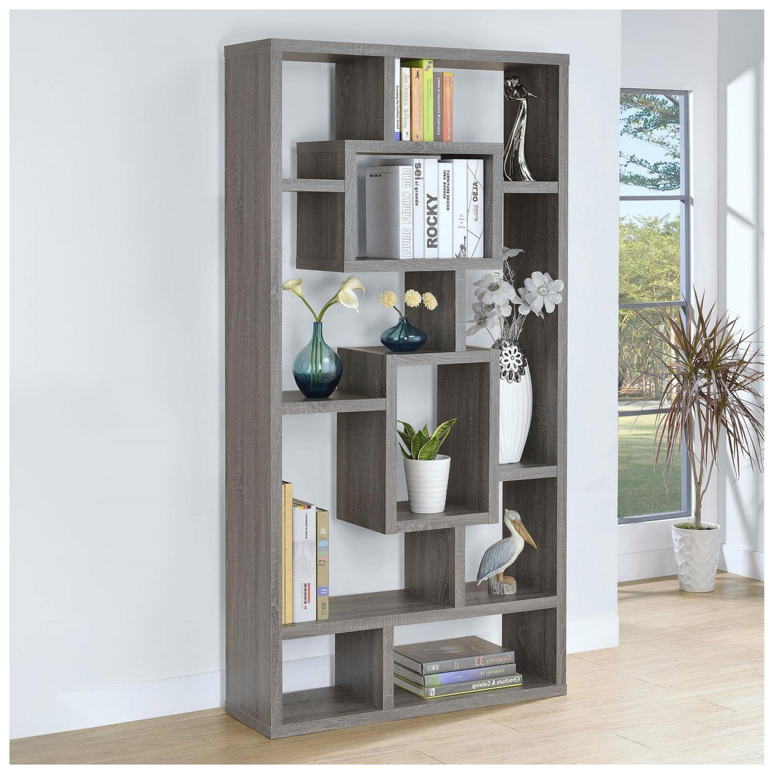 Howie 10-shelf Bookcase Weathered Grey 800512