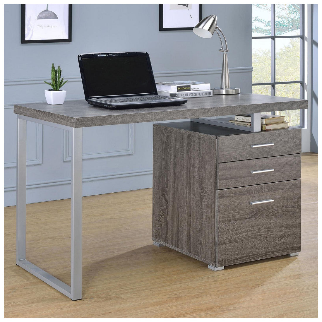 Brennan 3-drawer Office Desk Weathered Grey 800520