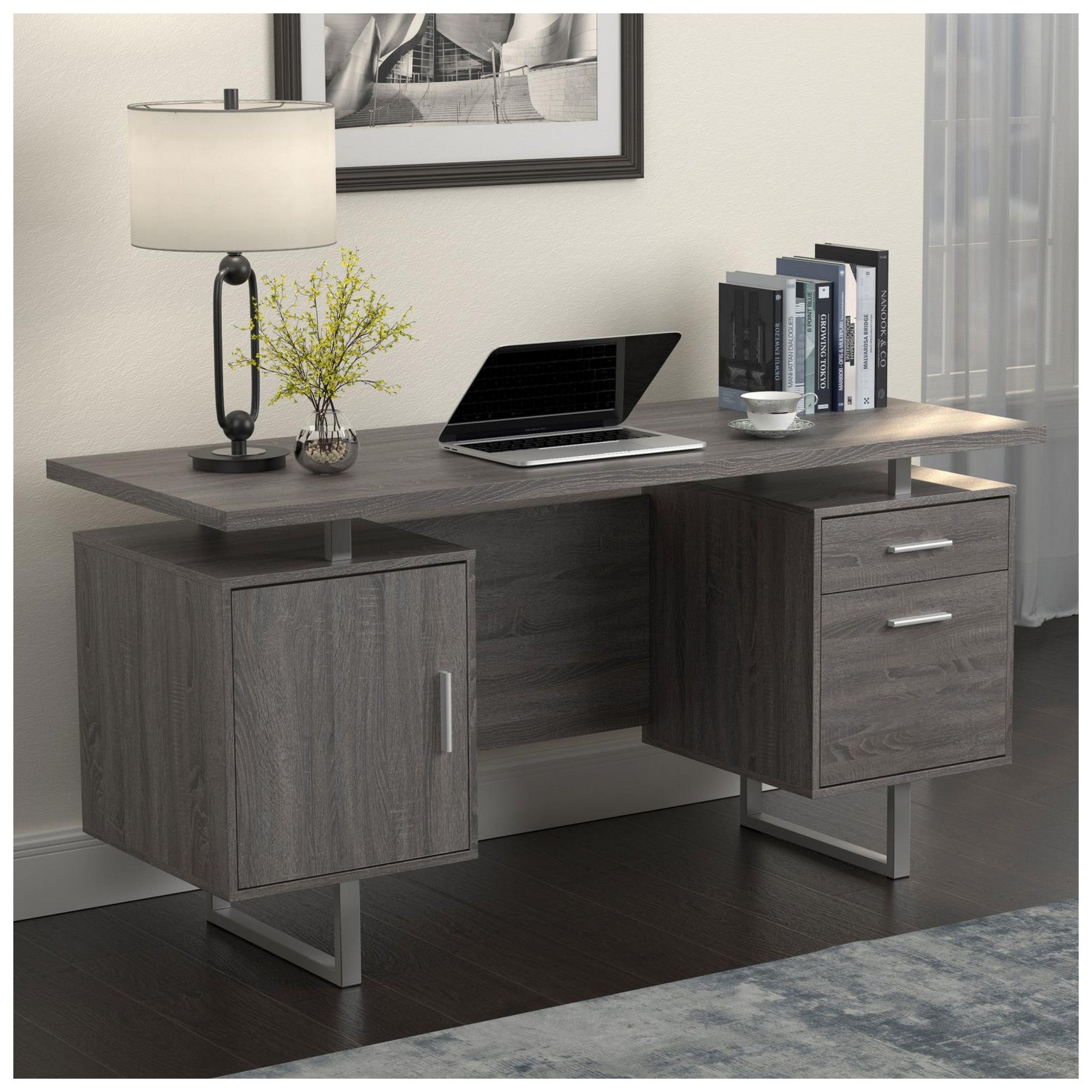 Lawtey Floating Top Office Desk Weathered Grey 800521