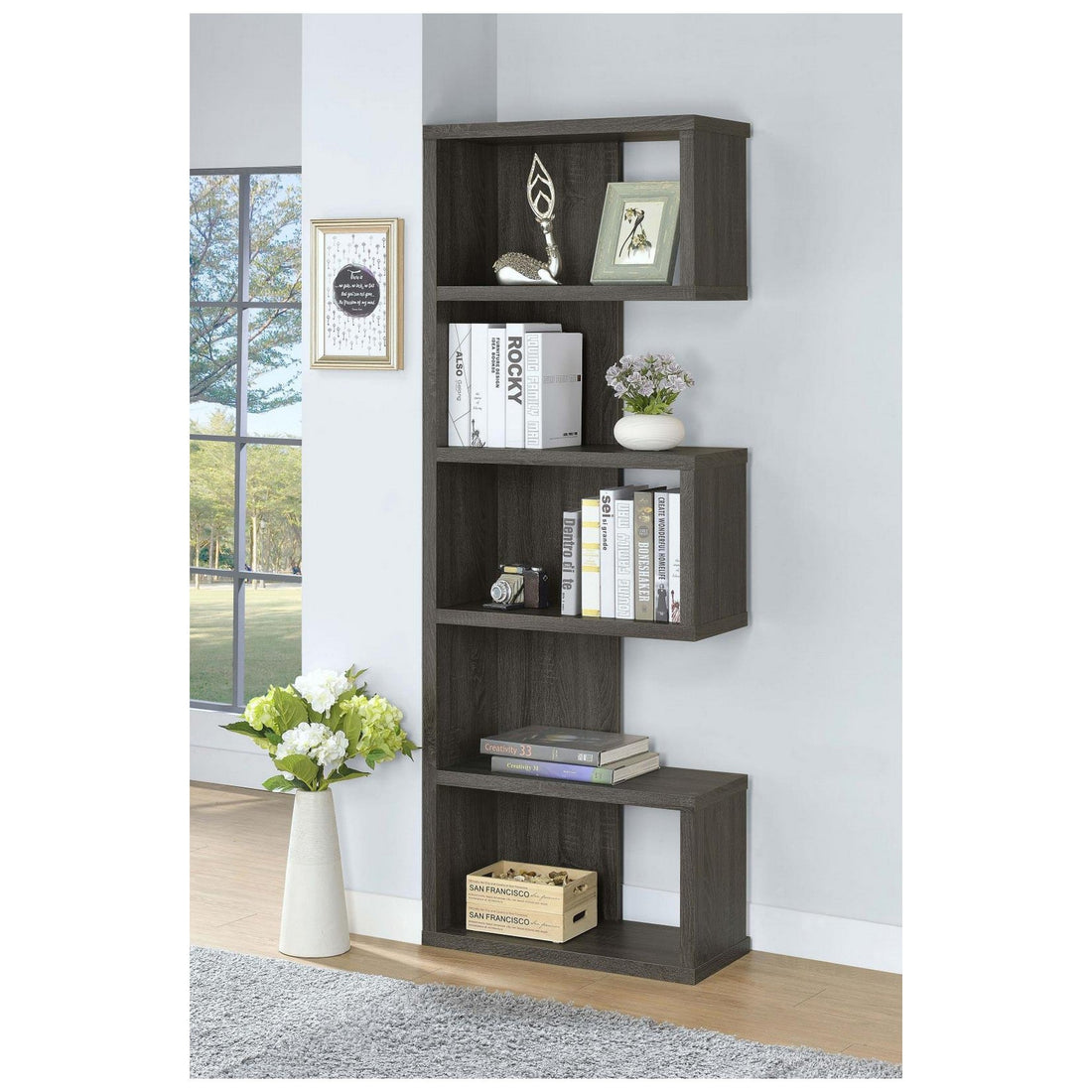 Joey 5-tier Bookcase Weathered Grey 800552