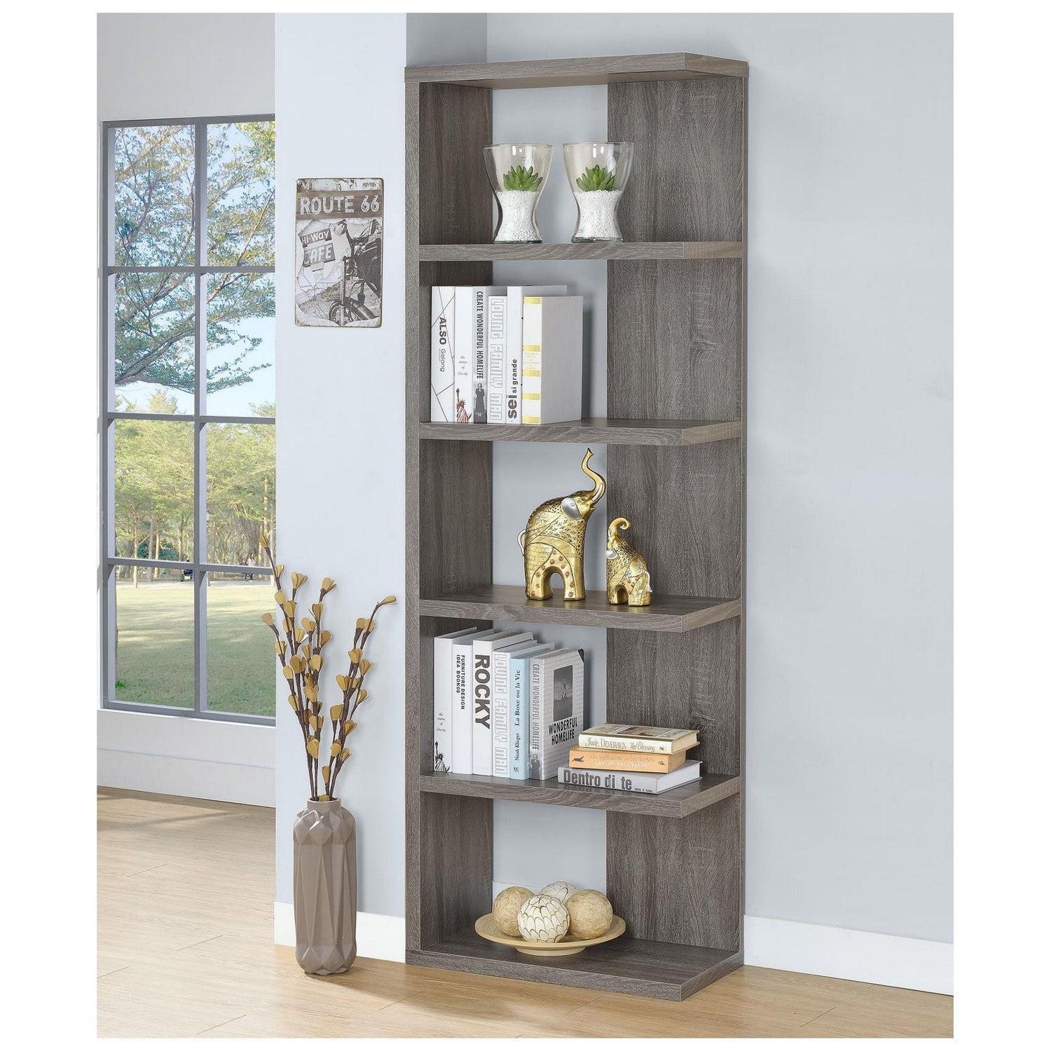 Harrison 5-tier Bookcase Weathered Grey 800553