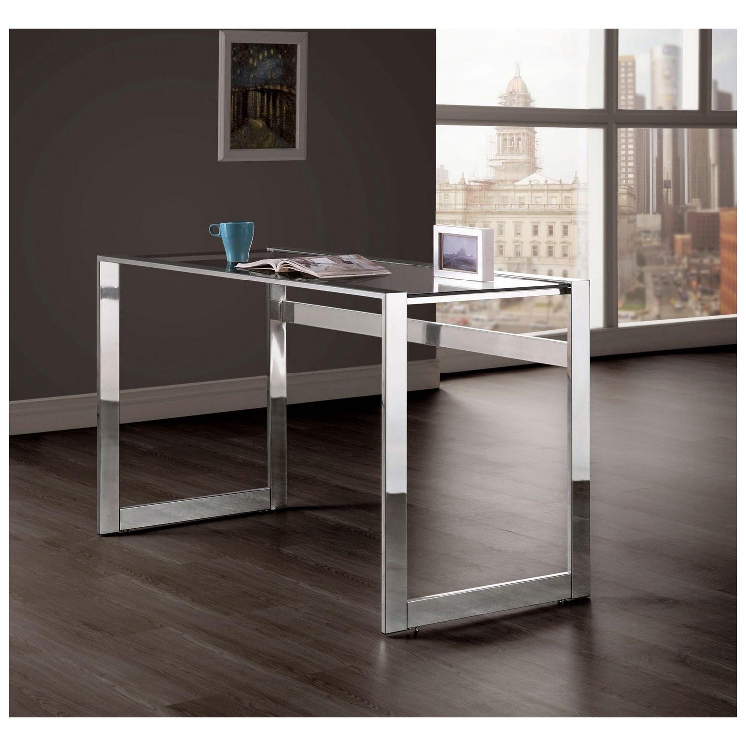 Hartford Glass Top Writing Desk Chrome 800746