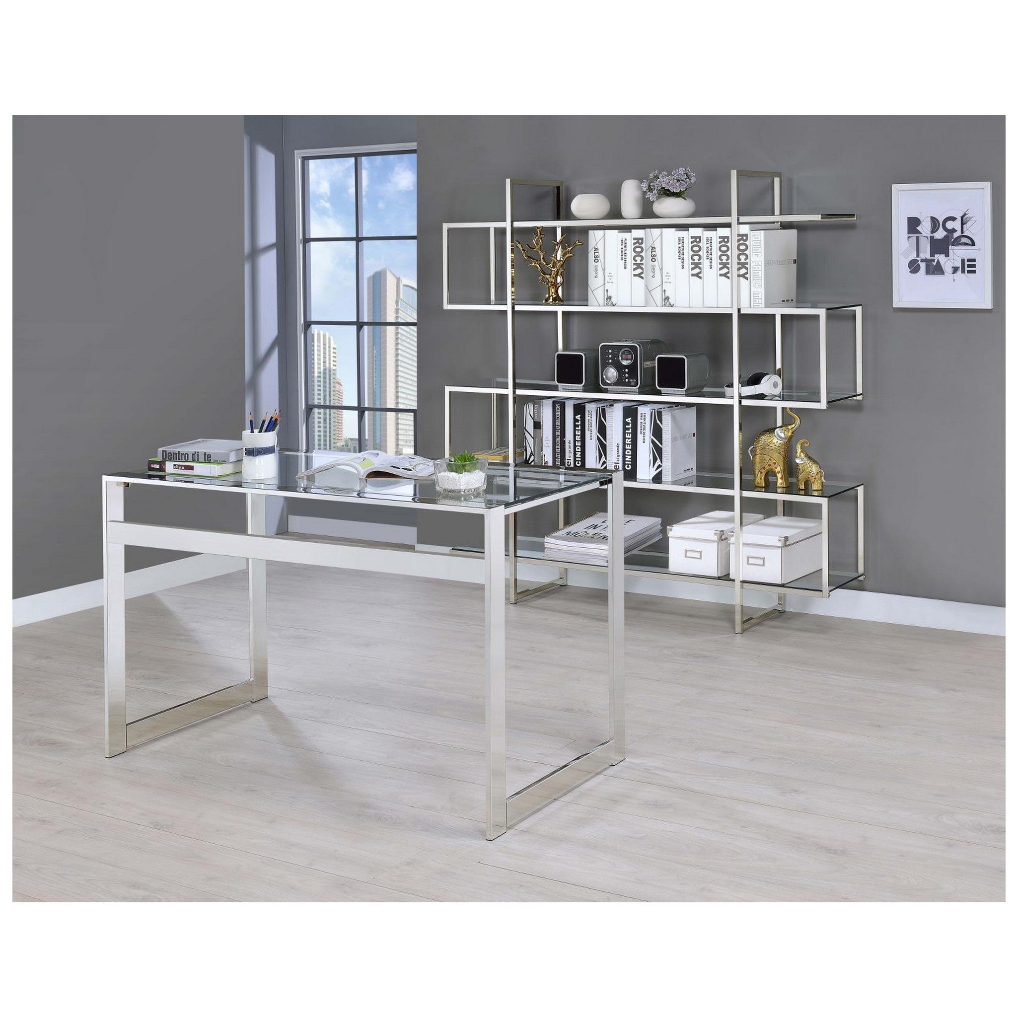 Hartford Glass Top Writing Desk Chrome 800746