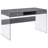 Dobrev 2-drawer Writing Desk Weathered Grey and Clear 800818