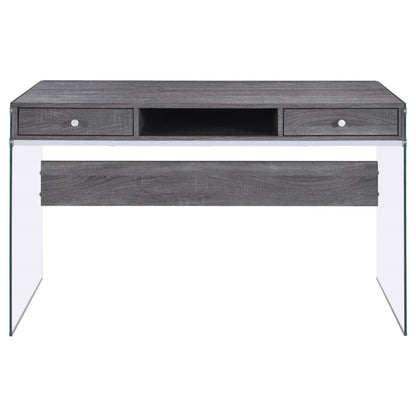 Dobrev 2-drawer Writing Desk Weathered Grey and Clear 800818