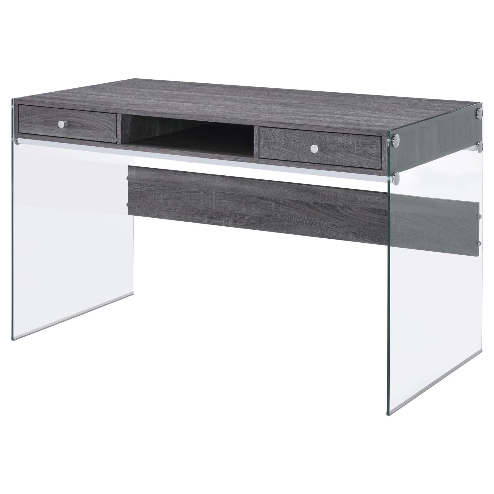 Dobrev 2-drawer Writing Desk Weathered Grey and Clear 800818