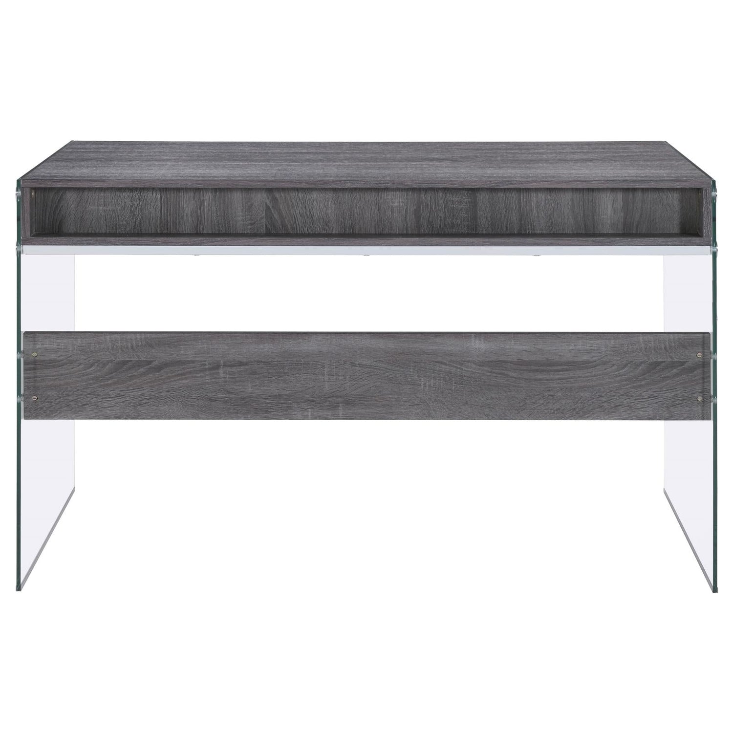 Dobrev 2-drawer Writing Desk Weathered Grey and Clear 800818