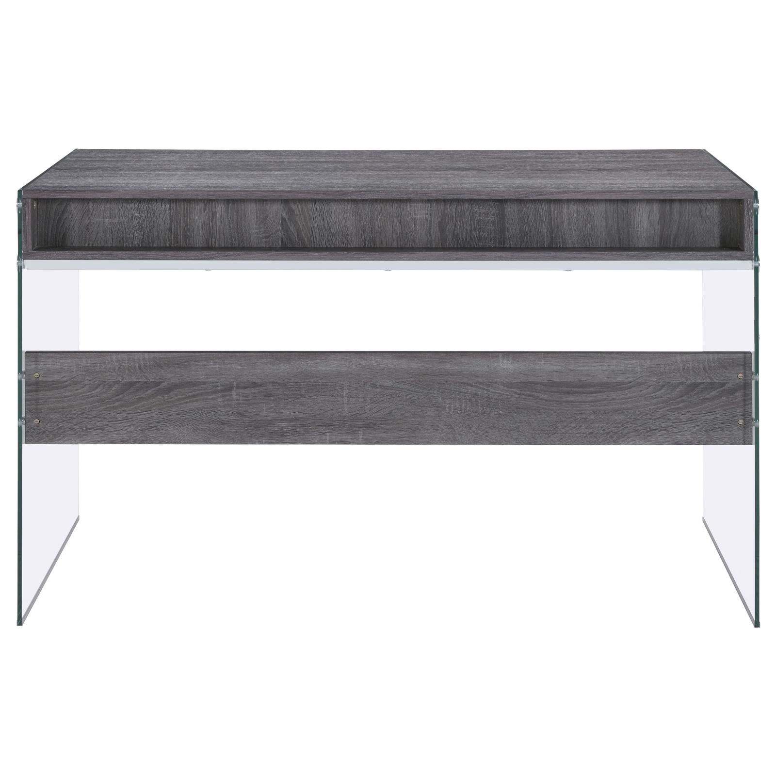 Dobrev 2-drawer Writing Desk Weathered Grey and Clear 800818