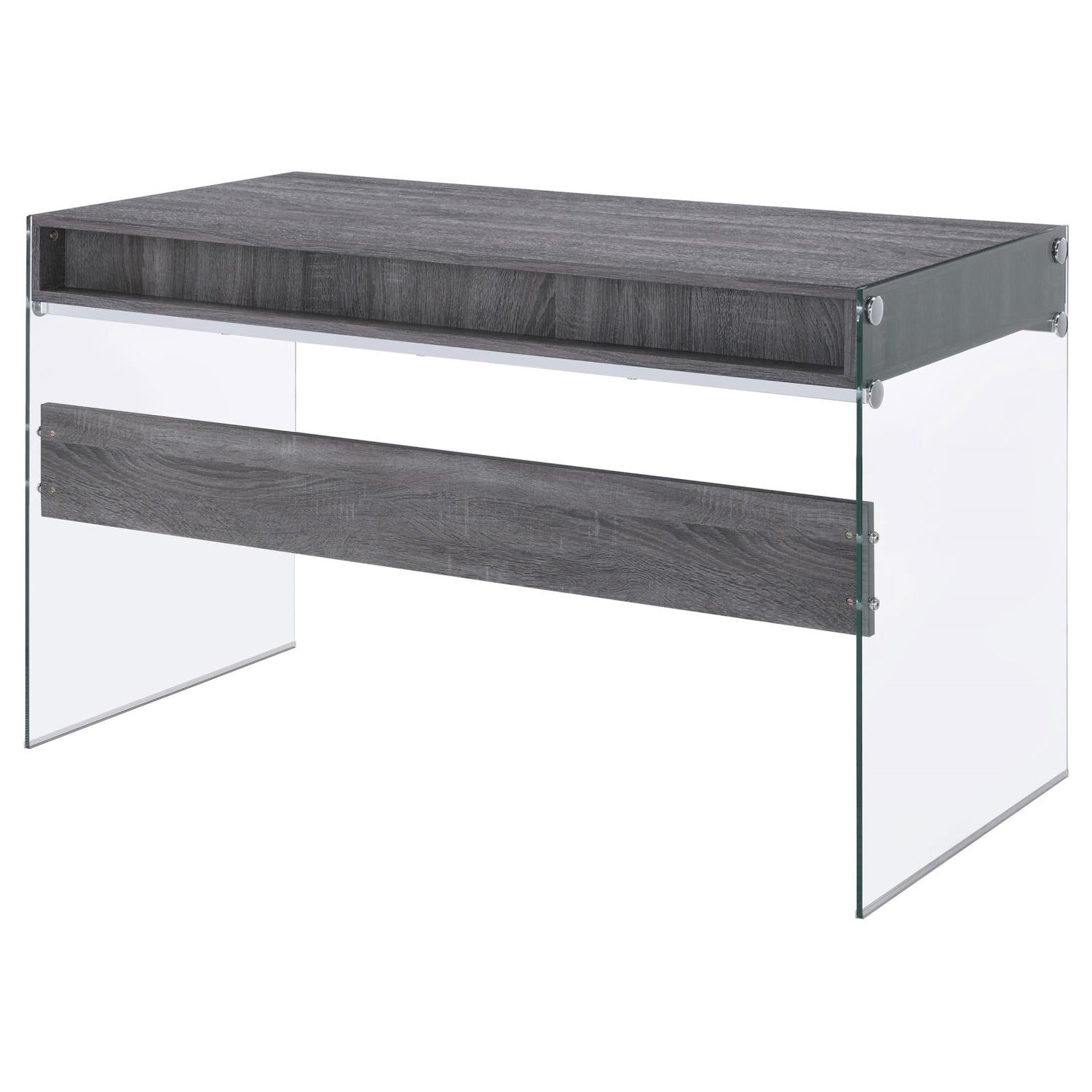 Dobrev 2-drawer Writing Desk Weathered Grey and Clear 800818