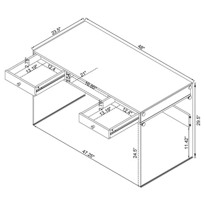 Dobrev 2-drawer Writing Desk Weathered Grey and Clear 800818