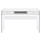 Dobrev 2-drawer Writing Desk Glossy White and Clear 800829