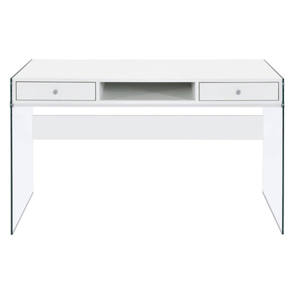 Dobrev 2-drawer Writing Desk Glossy White and Clear 800829