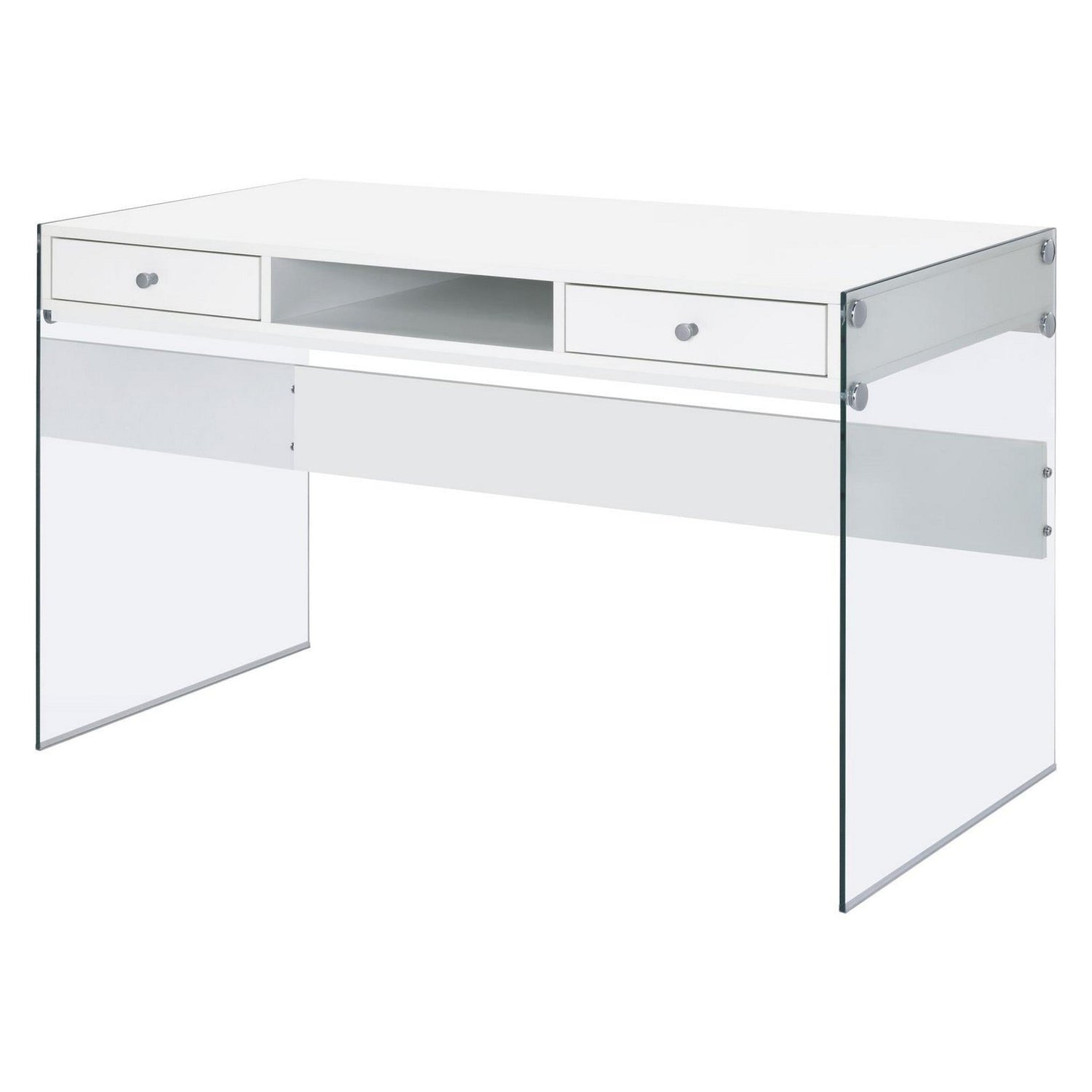 Dobrev 2-drawer Writing Desk Glossy White and Clear 800829