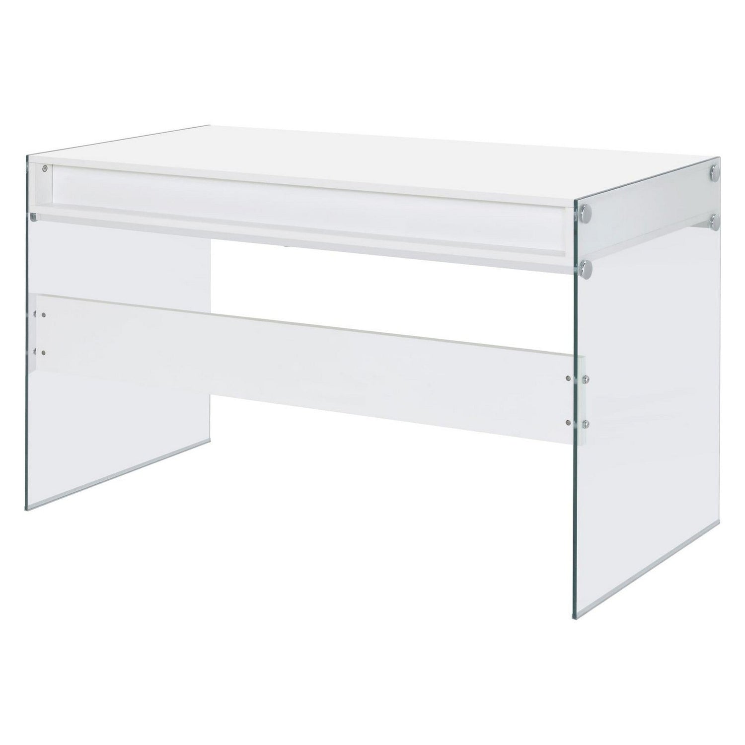 Dobrev 2-drawer Writing Desk Glossy White and Clear 800829