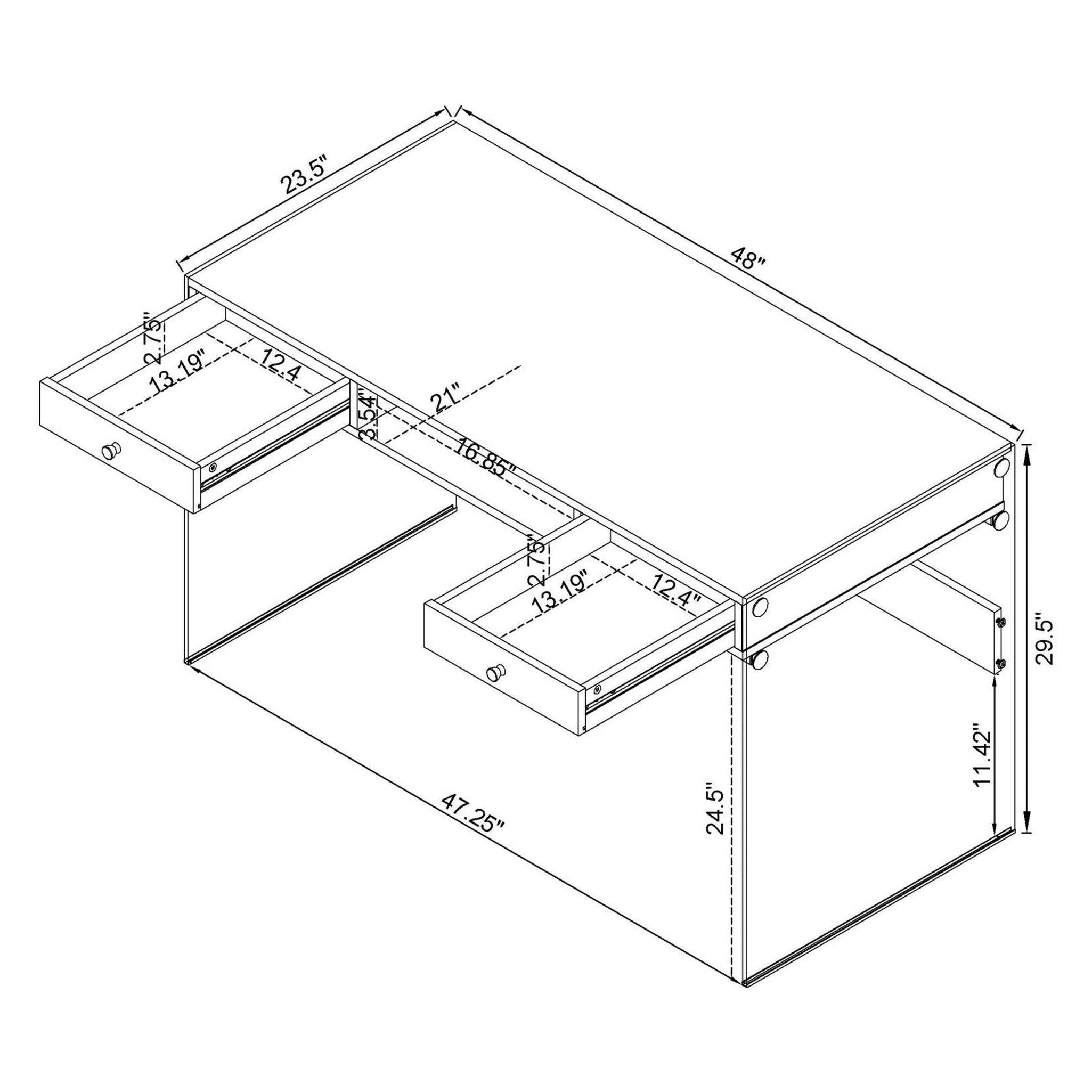 Dobrev 2-drawer Writing Desk Glossy White and Clear 800829