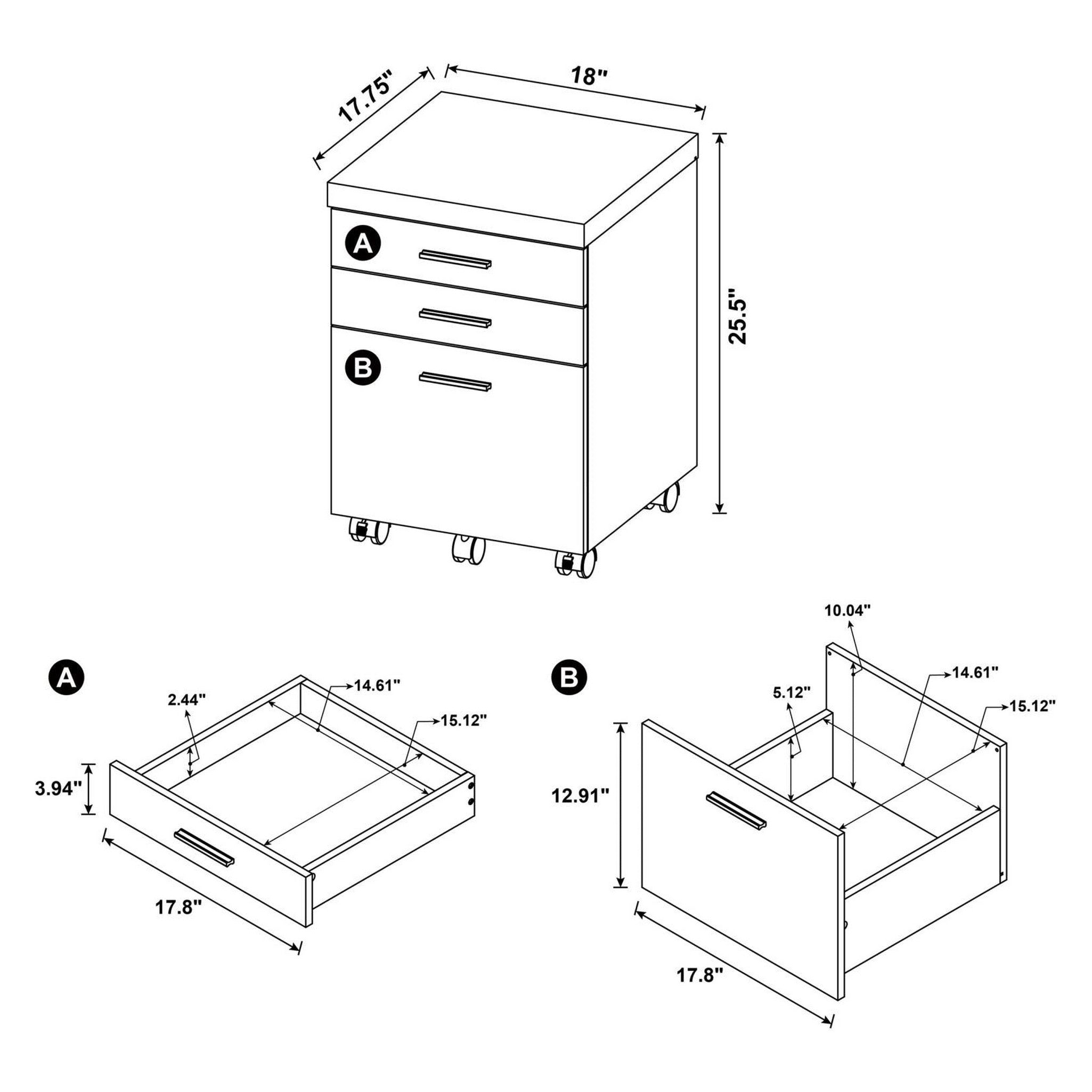 Skylar 3-drawer Mobile File Cabinet Cappuccino 800894