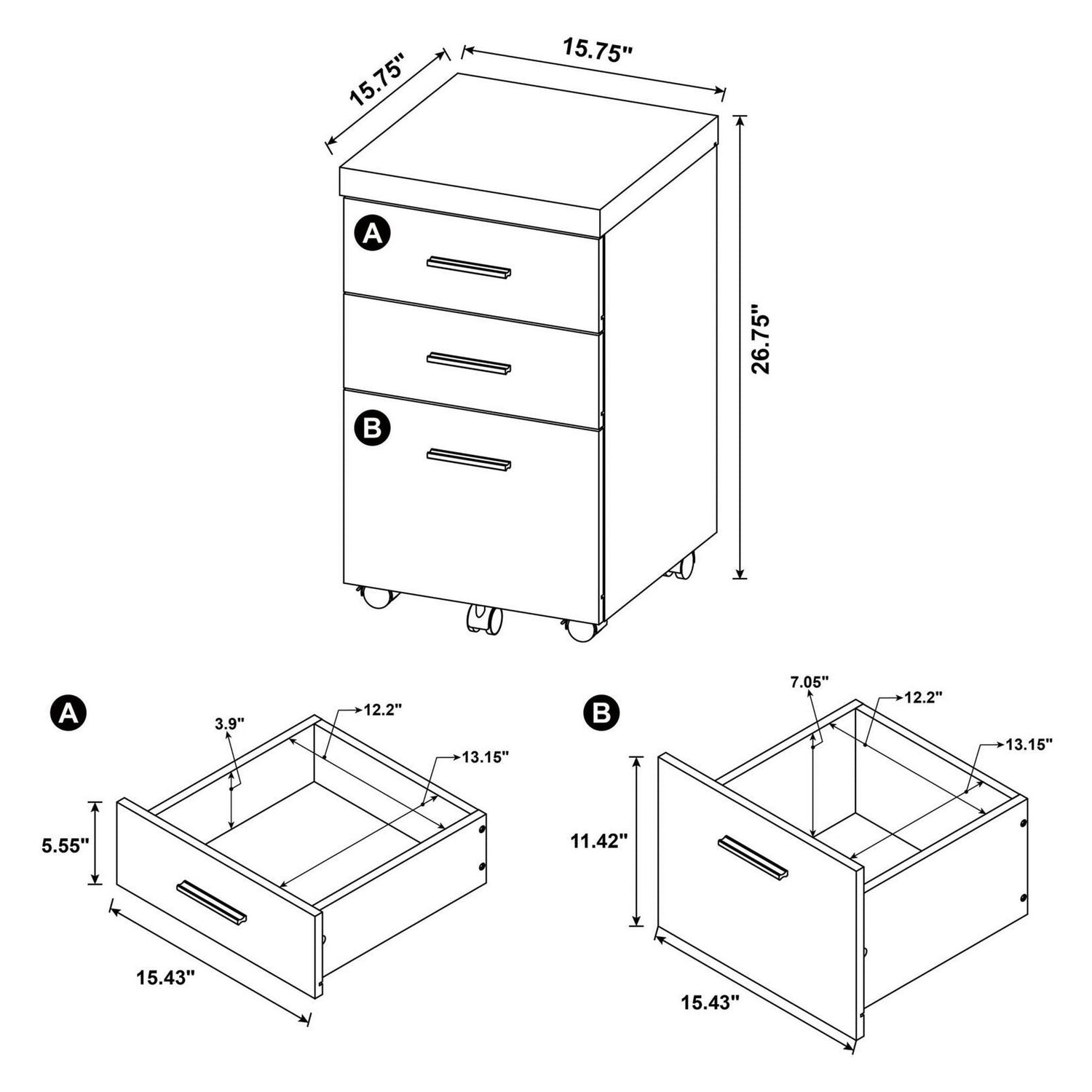 Skeena 3-drawer Mobile Storage Cabinet Cappuccino 800903