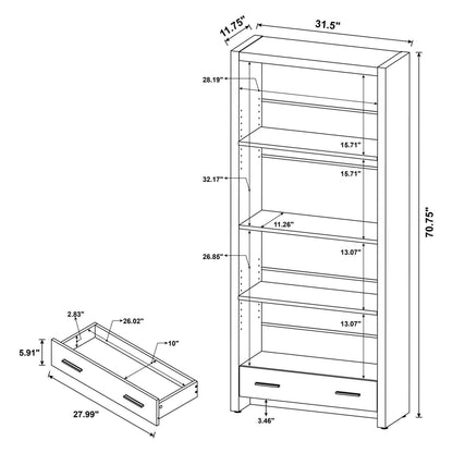 Skylar 5-shelf Bookcase with Storage Drawer Cappuccino 800905