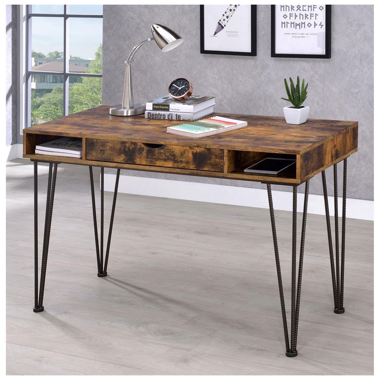 Olvera 1-drawer Writing Desk Antique Nutmeg and Dark Bronze 801038