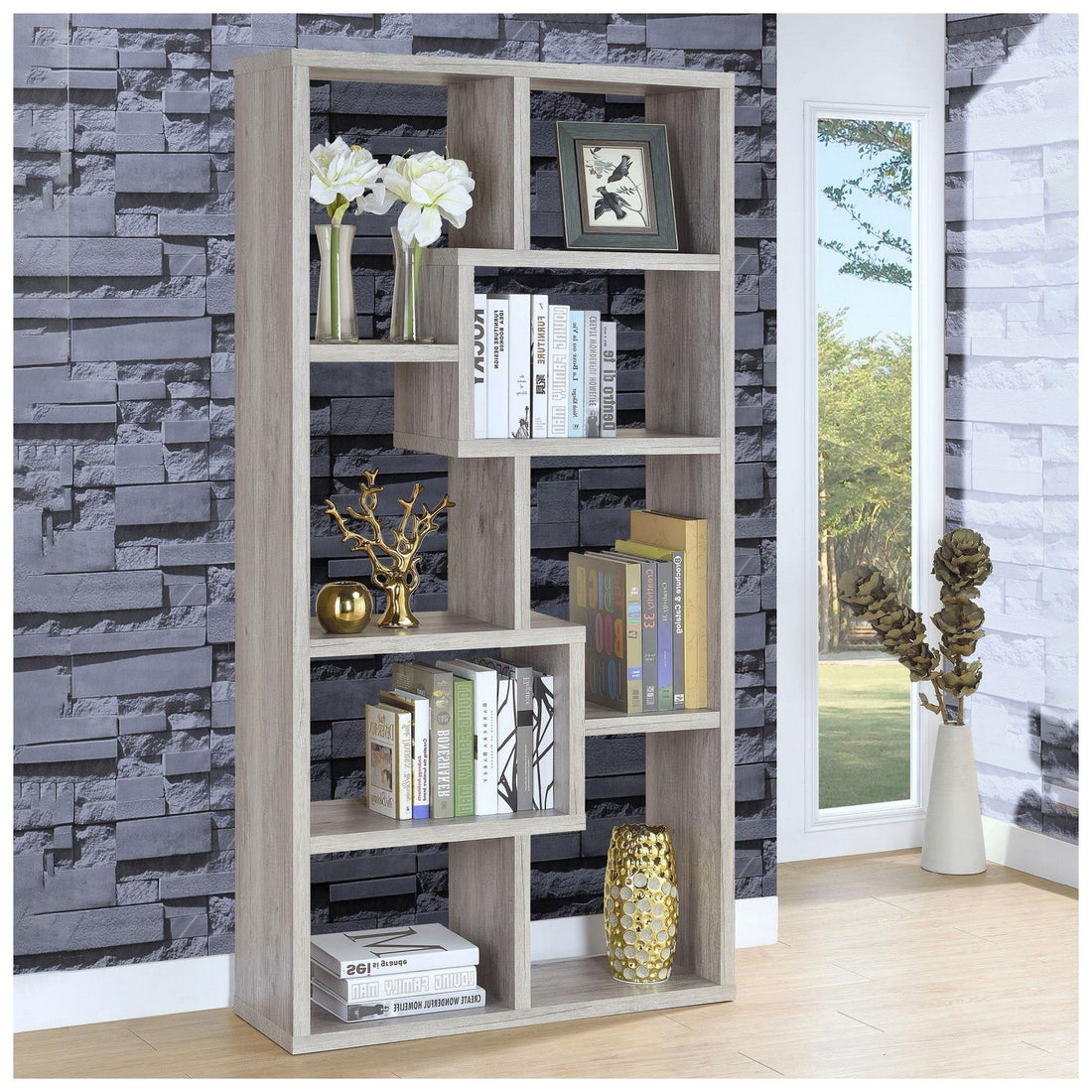 Theo 10-shelf Bookcase Grey Driftwood 801137