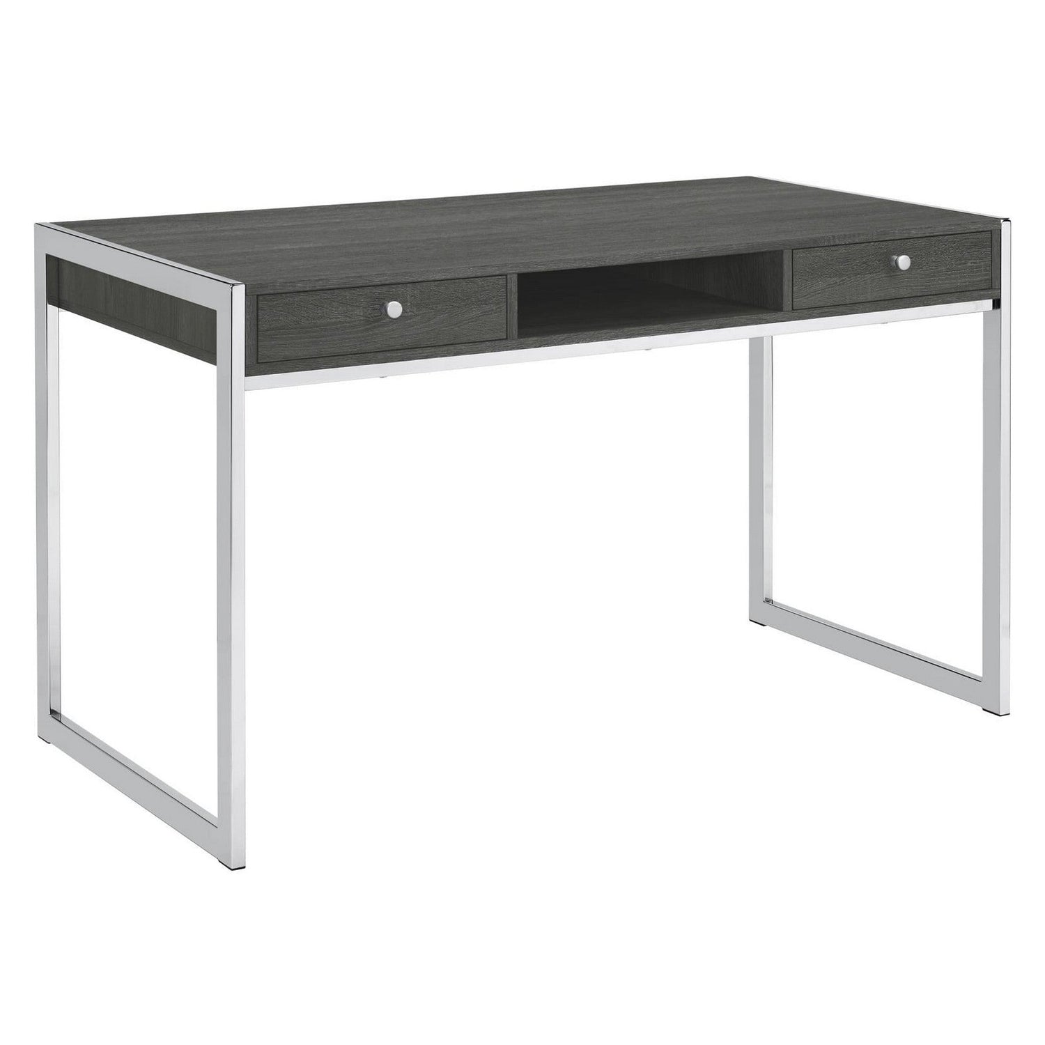 Wallice 2-drawer Writing Desk Weathered Grey and Chrome 801221